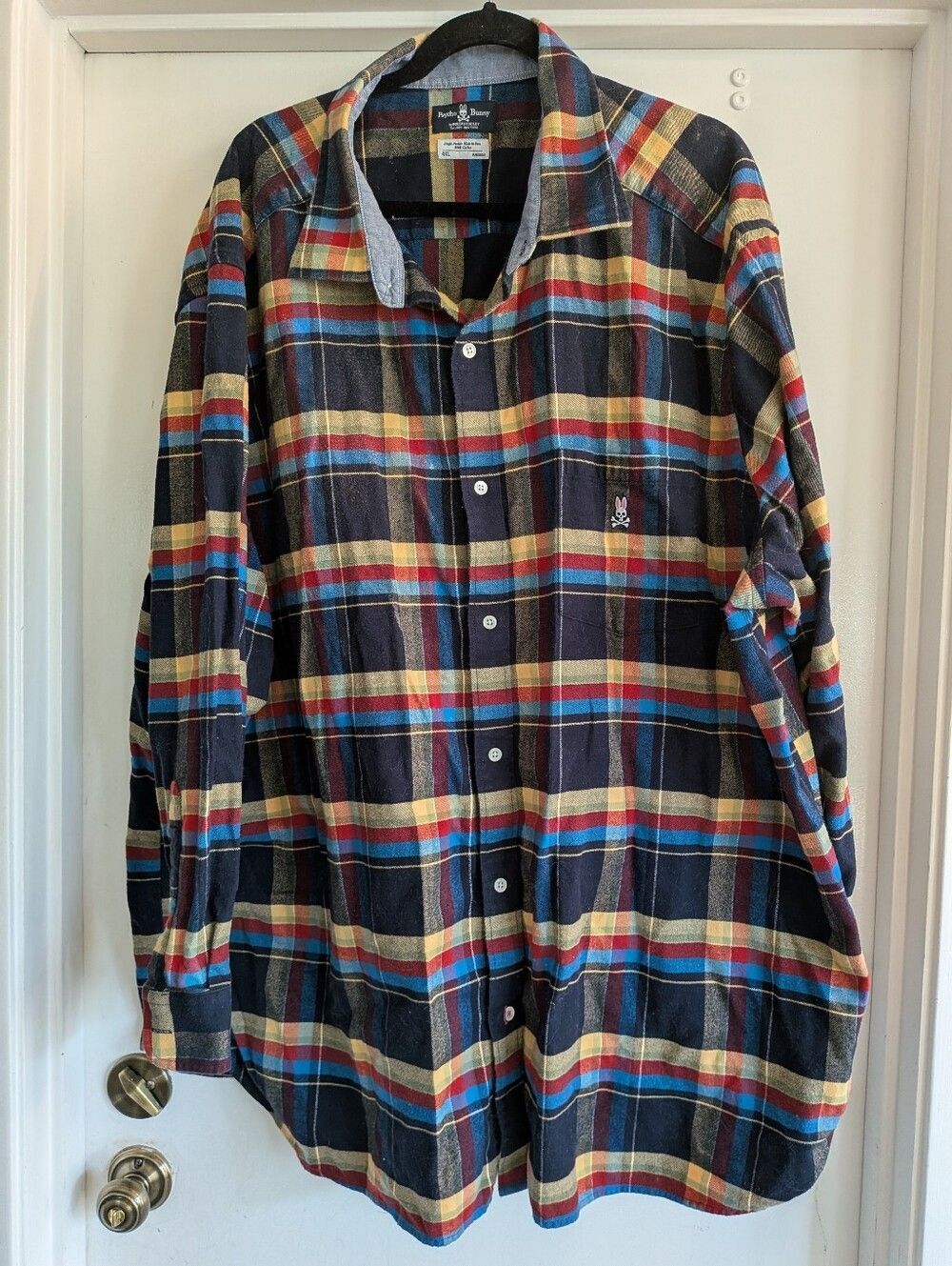 Psycho Bunny Men’s Plaid Flannel Multicolor Button-Up Long Sleeve 4XL Pockets